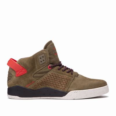 Supra SKYTOP III - Miesten Matalavartiset Tennarit - Khaki/Punainen